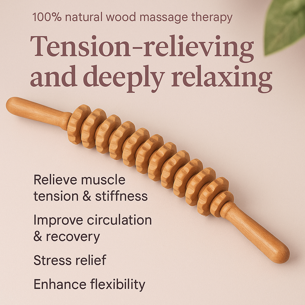 Wooden Roller Massage Tool with 12 Wheels – Body & Face Massager